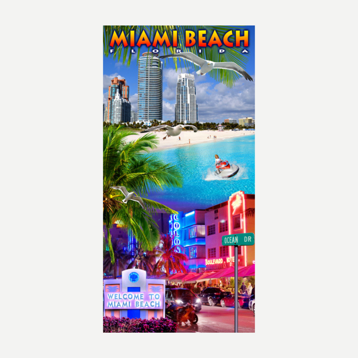 Miami Beach Collage Beach Towel