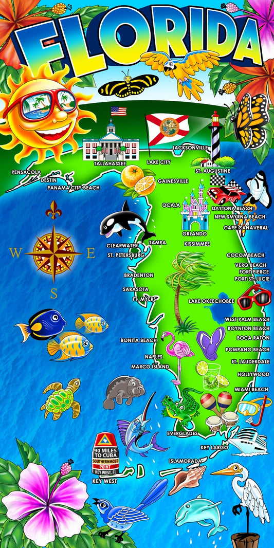HOT Florida Map Beach Towel (30x60) - 0172