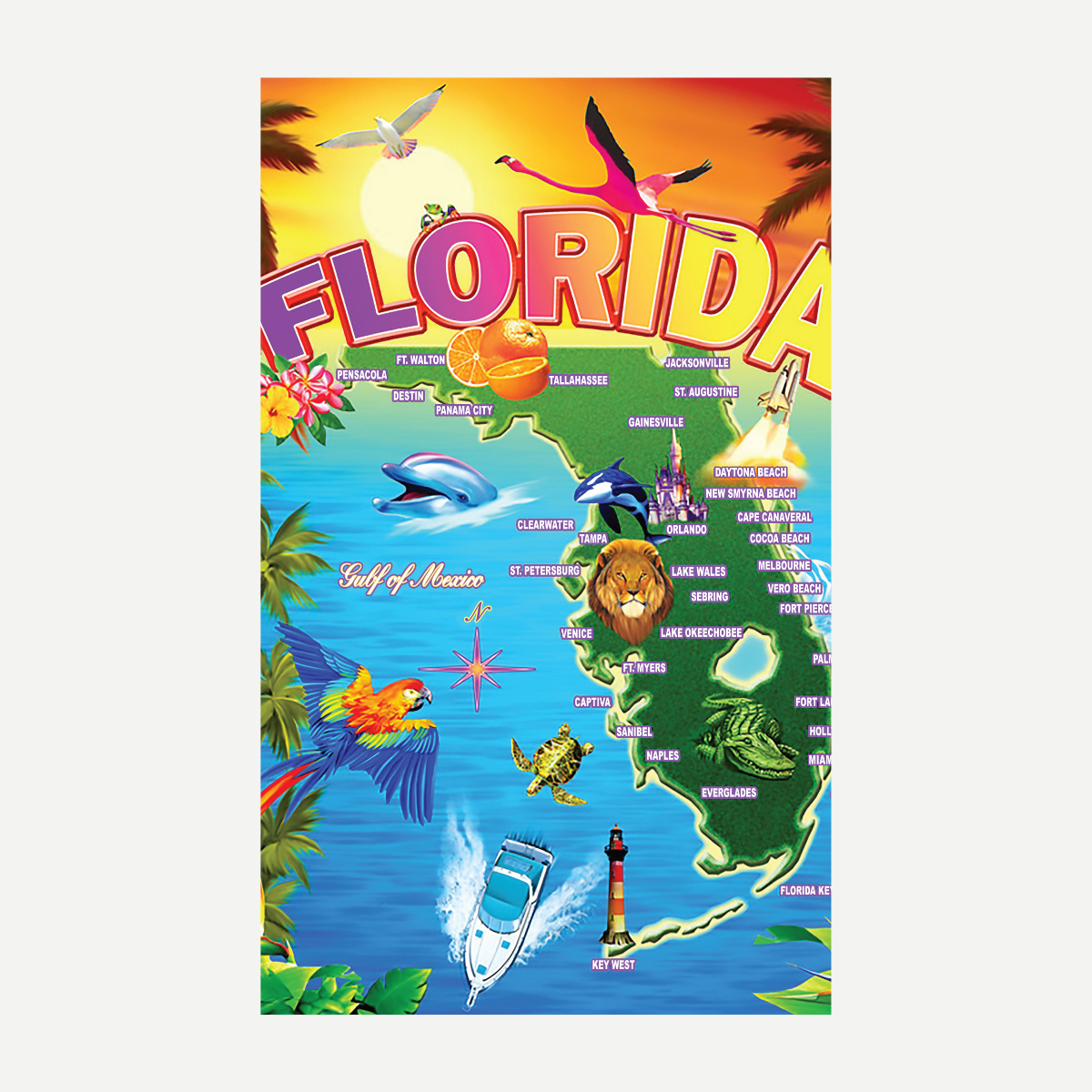 Florida Map Beach Towel 54" x 68"
