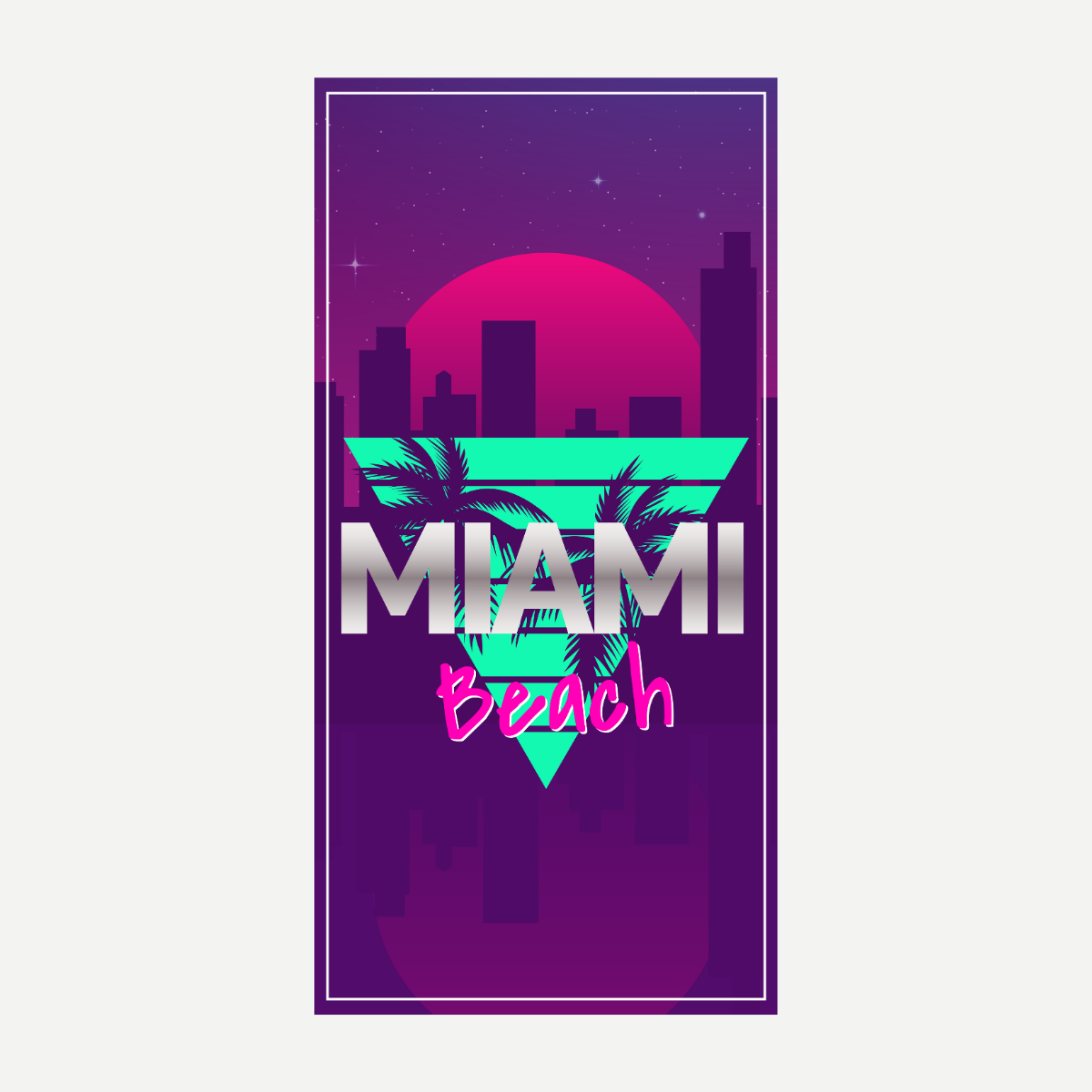Miami Night Scene Beach Towel