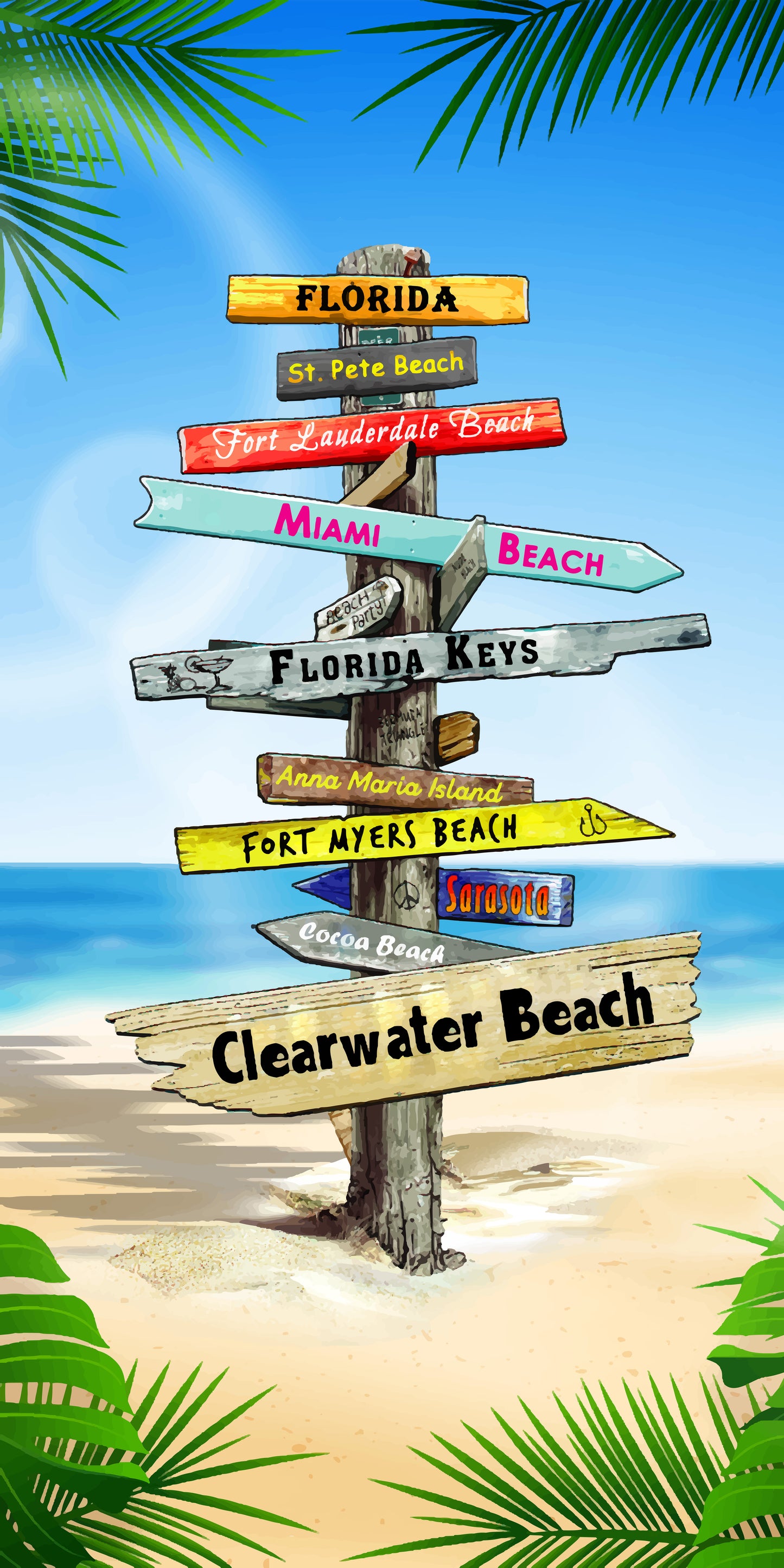 Southern Florida Beach Signs Velour Towel (30x60) - 0290