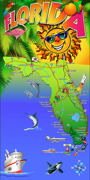 Florida Sunshine Map Beach Towel (30x60) - 036A