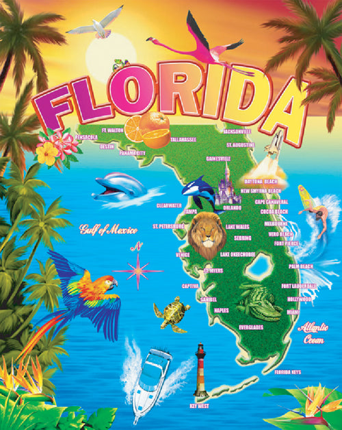 Florida Map Beach Blanket (54x68) - 516
